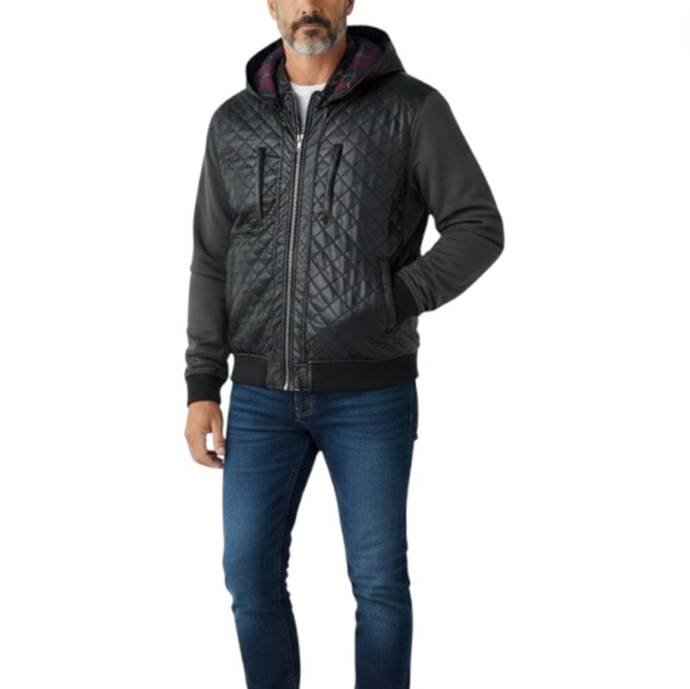 INC International Concepts Hooded Denim Pleather Bomber Jacket Sz XXL Black NWT